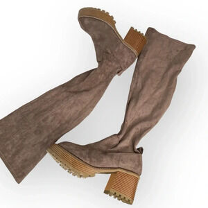 Mia Women's Taupe Brown Over-the-Knee Chunky Heel Suede Boots Size 8